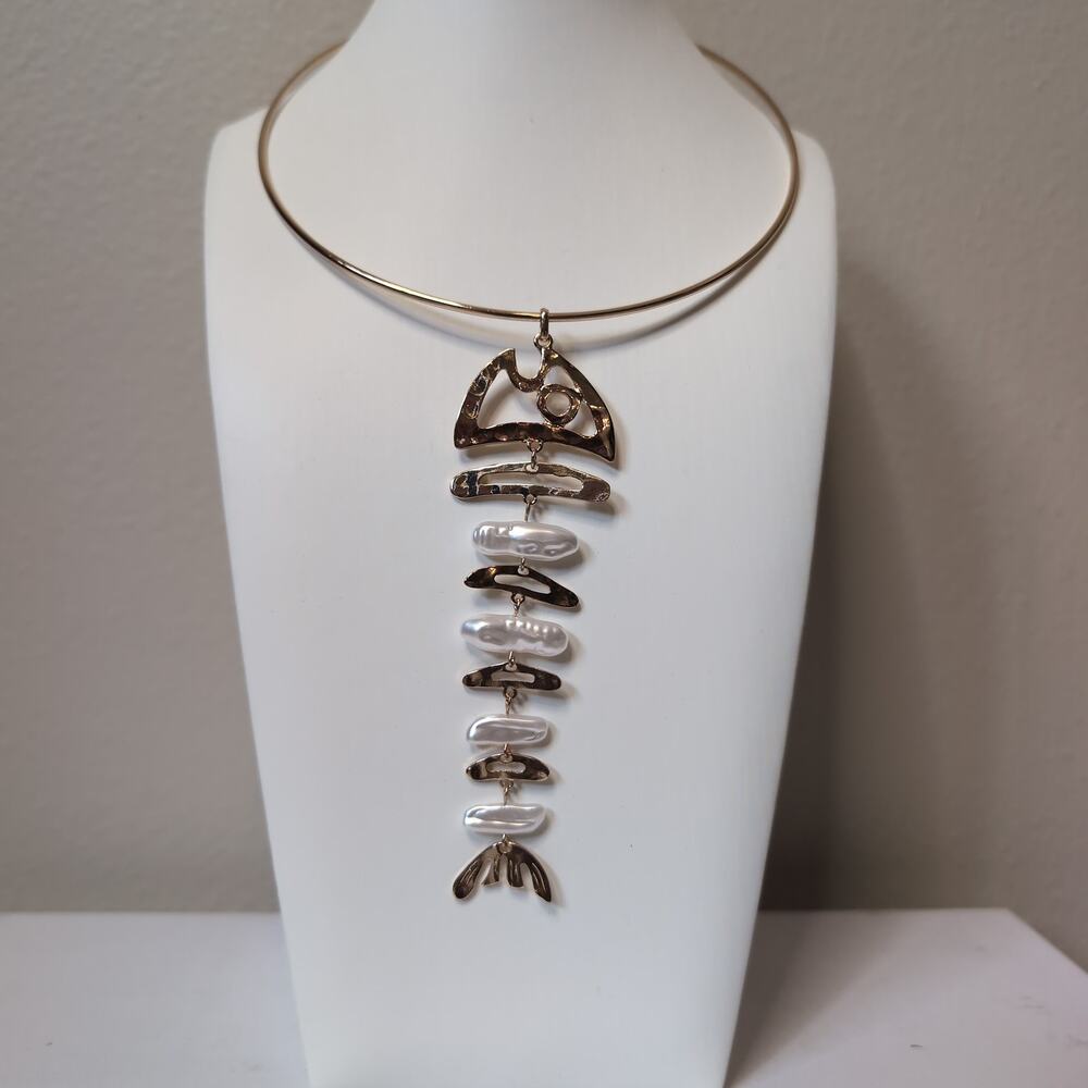 Fish Skeleton Collar Necklace and Earrings Set